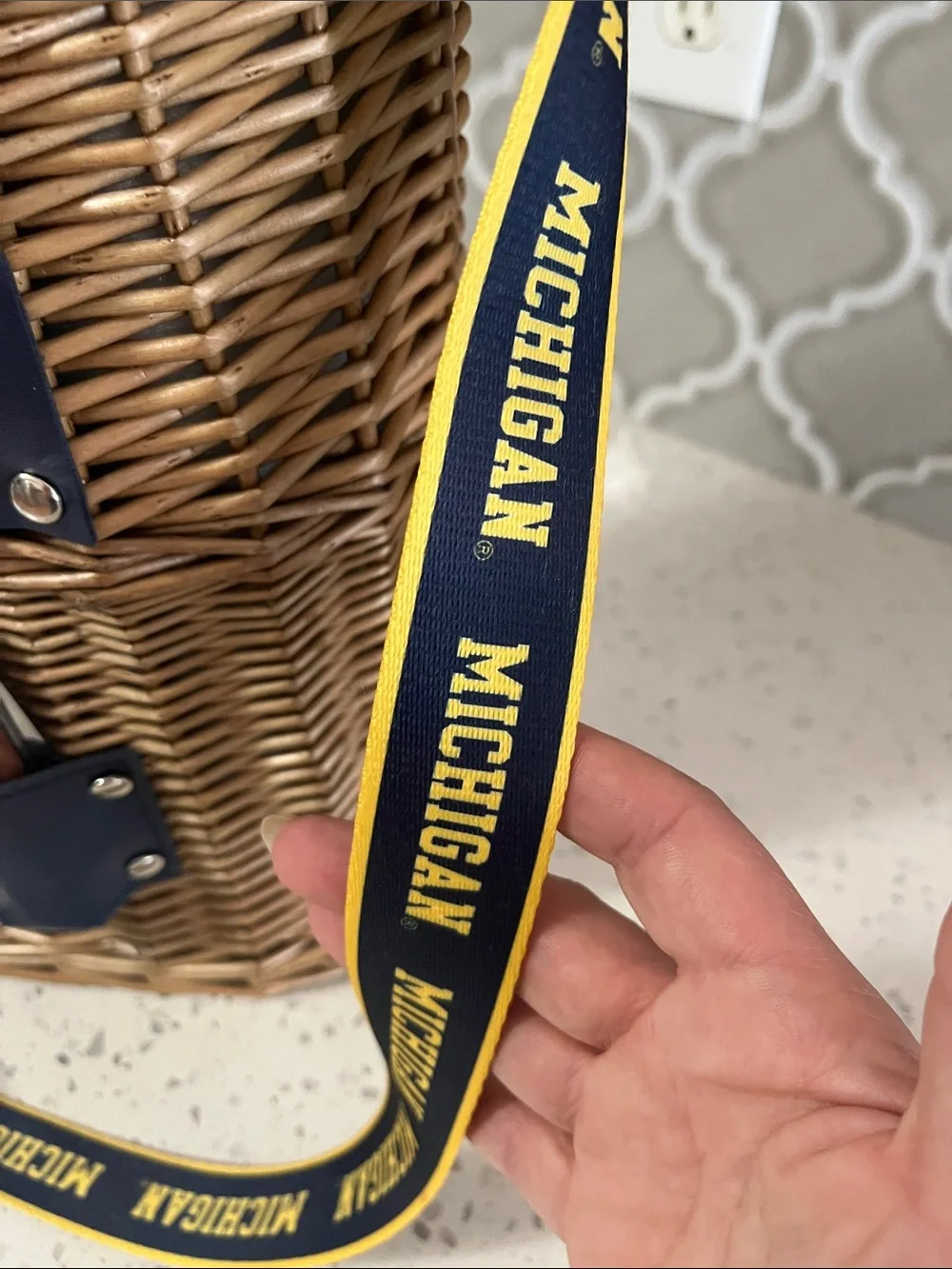 University of Michigan wicker wine basket new